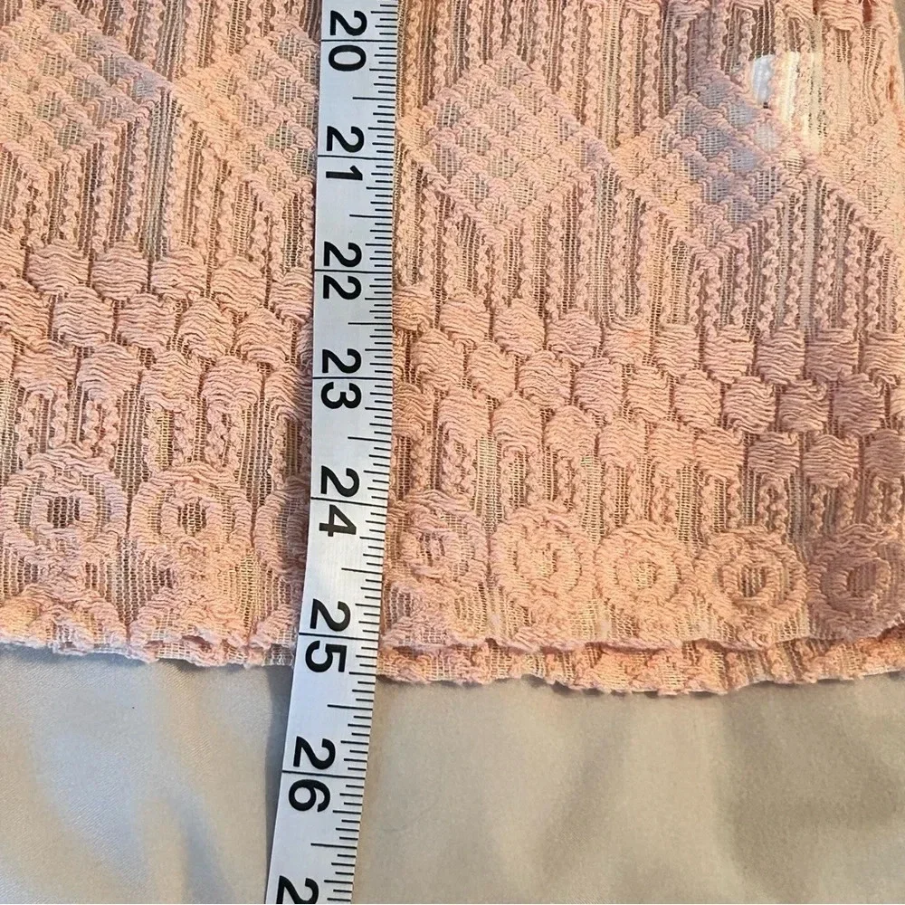 Lucky Brand Womens M Blush Pink Crochet 3/4 Sleeves Boho Top Sheer Square Neck - Picture 10 of 10